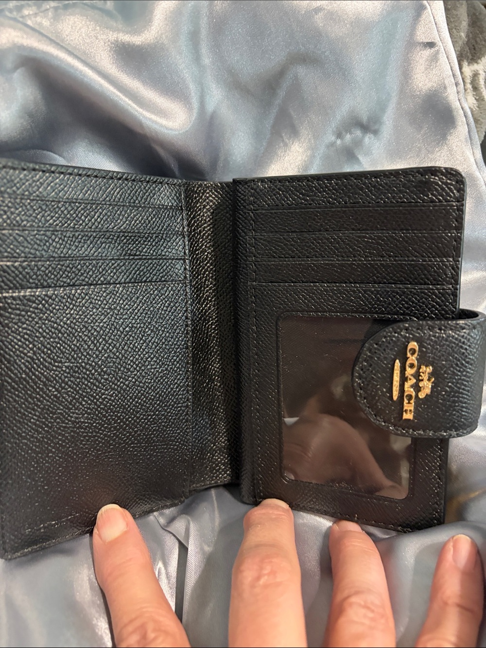 Coach Black Pebbled Leather Snap Wallet with Gold Logo Hardware - Picture 4 of 5